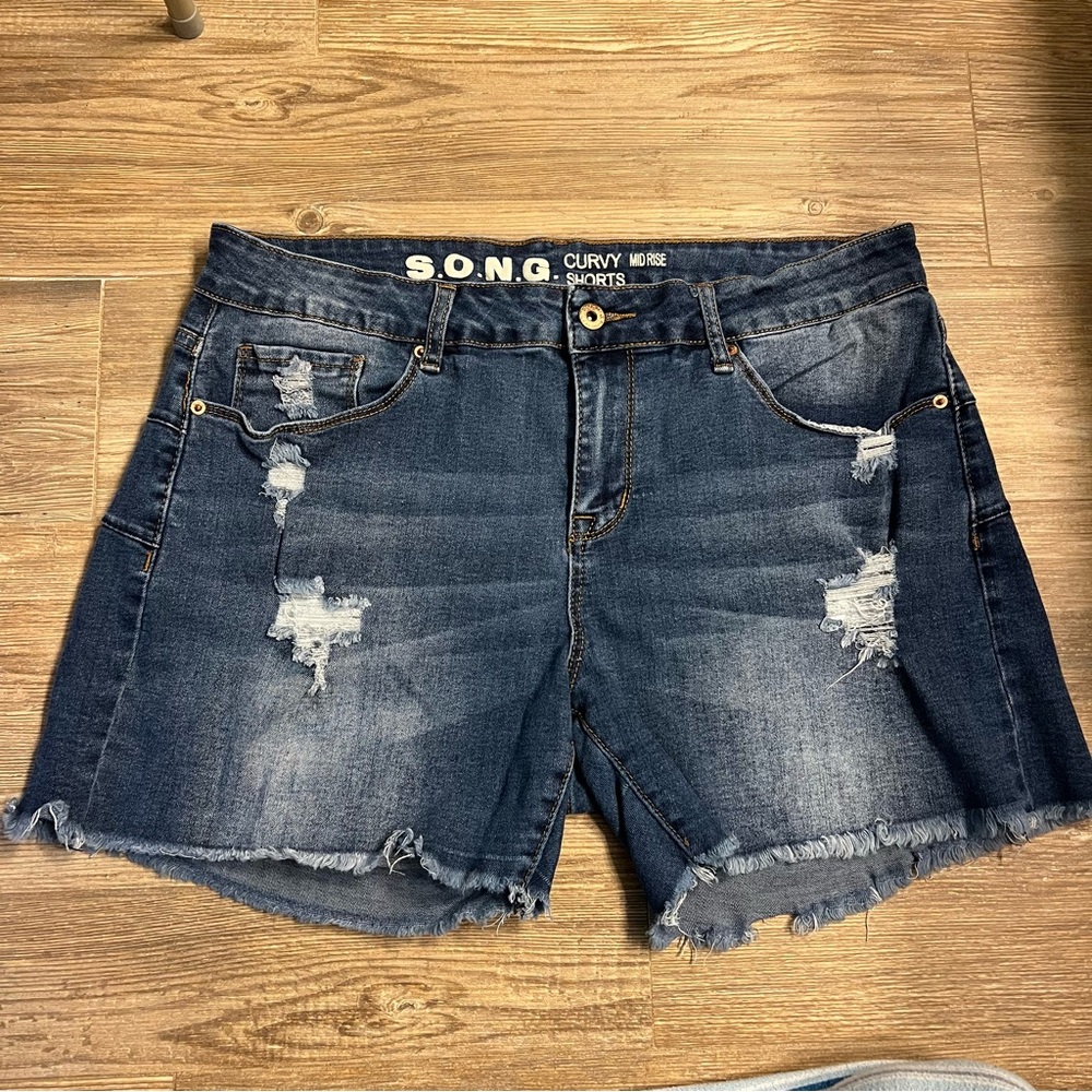 SONO Distressed Denim Shorts - Dark Blue